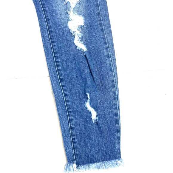 KanCan Button Fly Denim Jeans Women's XL Distressed Frayed Hem Blue High Rise - Picture 5 of 16